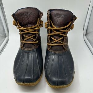 Sperry Navy Rubber & Brown Leather Lace-Up Duck Boots
